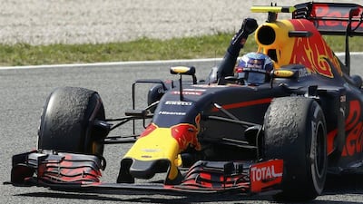 Red Bull F1 driver Max Verstappen of The Netherlands celebrates after winning Spanish Grand Prix. Albert Gea / Reuters