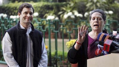 India's ruling Congress party president Sonia Gandhi and vice president Rahul Gandhi in New Delhi. AP