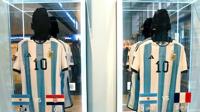The jerseys worn during the matches between Argentina and Croatia and Argentina and France. AFP