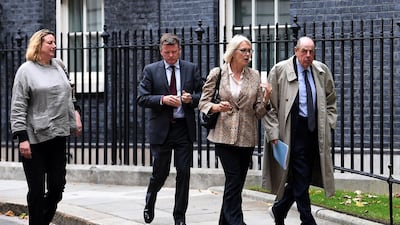 Tory MP Nicholas Winston Soames with Conservative Party members depart 10 Downing Street following a meeting with prime minister Boris Johnson in London, Britain, 03 September 2019. British Prime Minister Boris Johnson is facing a vote in parliament over stopping a no deal Brexit EPA