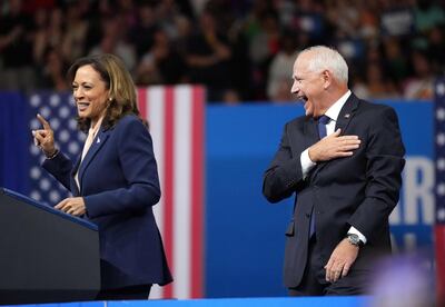 US Vice President Kamala Harris and Minnesota Governor Tim Walz appear together during a campaign event in Philadelphia, Pennsylvania. Getty Images / AFP