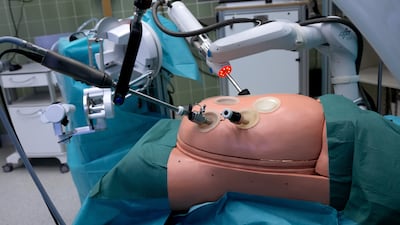 A robot demonstrates invasive surgery at the Rechts der Isar Hospital in the Technical University of Munich. Getty Images