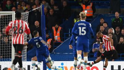Bryan Mbeumo of Brentford scores their second goal. Getty