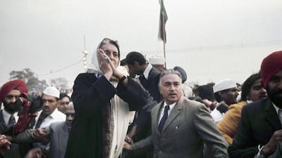 India’s then prime minister, Indira Gandhi, is pictured at a rally in New Delhi on September 5, 1976. She attended the rally to launch the ruling Congress party's campaign for the next parliamentary elections, which were held the following March. AP Photo