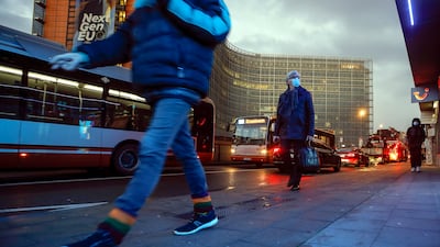 The woman flew from Egypt, which has no recorded cases of the Omicron variant, to Belgium where she later tested positive for the new coronavirus strain. Pictured is the European district in Brussels, on November 29. EPA