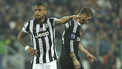 Arturo Vidal of Juventus gestures near Sergio Ramos of Real Madrid during their Champions League semi-final first leg match on Tuesday night in Turin. Marco Luzzani / Getty Images