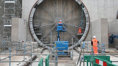 Construction workers continue work on the entrance to the HS2 Chiltern tunnels in December 2020 in Rickmansworth. Getty Images