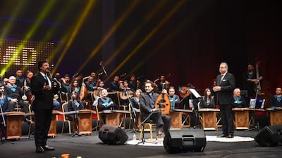 He next played 'At the Edge of Pain' as a "salute from Baghdad to Palestine, the women of Palestine and the children of Palestine." Photo: The National Ensemble of the Iraqi Musical Heritage