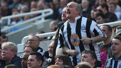 A Newcastle United supporter reacts during the Premier League match between Newcastle United and Crystal Palace at St James’ Park on April 30, 2016 in Newcastle upon Tyne, England. (Photo by Michael Regan/Getty Images)