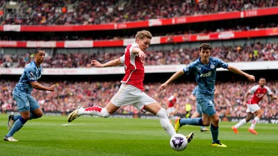 Arsenal's Martin Odegaard has a shot. AP
