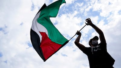 A pro-Palestine protester takes part in a demonstration outside the US State Department in Washington. EPA