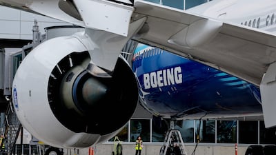 A Boeing 777X flight test aircraft is parked at Boeing's Everett Delivery Centre in Everett, Washington state. The US plane maker expects global passenger air traffic to grow at an average of 4.7 per cent annually until 2043. AFP