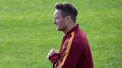 Francesco Totti shown during an AS Roma training session on Tuesday in Rome ahead of their Wednesday Champions League match against Manchester City. Filippo Monteforte / AFP / December 9, 2014