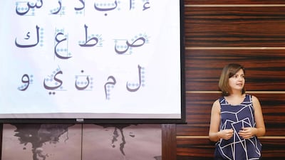 Nadine Chahine, teaches a workshop on Arabic Typography and Calligraphy at the Raffles Hotel Dubai. Antonie Robertson / The National