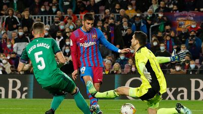 Ferran Torres scores Barcelona's second goal against Osasuna. Reuters
