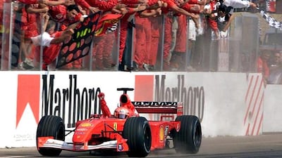 Michael Schumacher dominated the 2001 season and won it in Hungary, with four races to spare. Attila Kisbenedek / EPA