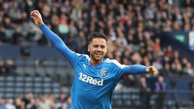 Harry Forrester of Rangers celebrates a goal in the Scottish Challenge Cup final last weekend against Peterhead. Ian MacNicol / Getty Images / April 10, 2016
