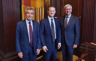 Right to left - Prof Stephen Toope, Badr Jafar, Prof Christoph Loch. Image: handout