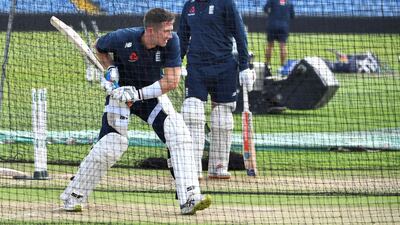 England's Joe Denly bats in the nets. AFP