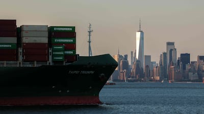 A container ship leaving Port Jersey. The US economy's second-quarter boost was partly down to a drop-off in imported goods. AFP