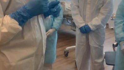 A team of doctors and nurses inside the ward of a hospital in Sonapur, Dubai that has been converted to treat moderate to severe Covid-19 patients