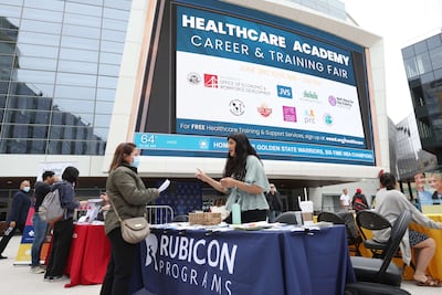 Healthcare Academy career and training fair in San Francisco, California. Economists forecast massive demand for healthcare workers as the population ages in the US and around the world. AFP