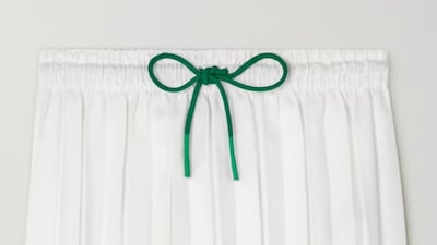 French sports brand Lacoste delivers a fashion forehand with its appliqued pleated pique tennis skirt. Dh680.54, www.net-a-porter.com. Photo: Lacoste