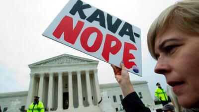 Demonstrators protest against the appointment of Supreme Court nominee Brett Kavanaugh on the streets outside on Capitol Hill. AFP