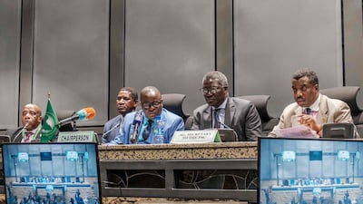 The African Union Peace and Security Council holds a press conference on Sudan at the AU headquarters in Addis Ababa on June 6, 2019. AFP
