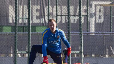 Marc-Andre ter Stegen of Barcelona shown on Tuesday at the team’s training session. Quique Garcia / EPA