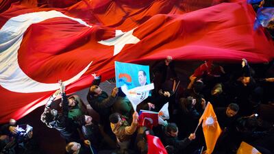 Supporters of the Justice and Development Party celebrate in Istanbul following the result of the Turkish general election on November 1, 2015. Kerem Uzel / Bloomberg