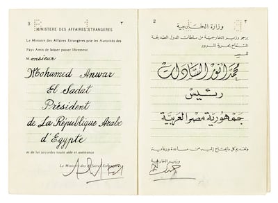 Anwar Sadat's Diplomatic Passport Number 1 from 1974 to 1981. The item sold for $47,500 on February 22. Photo: Heritage Auctions