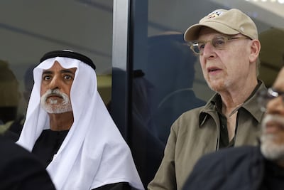 Avram Glazer, right, has forms of ownership in the Desert Vipers and Manchester United, but chose to spend last Sunday in Dubai, alongside Sheikh Nahayan Mabarak Al Nahayan, Chairman of the Emirates Cricket Board, rather than his English Premier League team. Photo by CREIMAS / ILT20