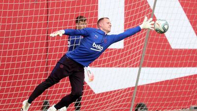 Barcelona goalkeeper Marc-Andre ter Stegen during a training session at Joan Gamper sports city. EPA