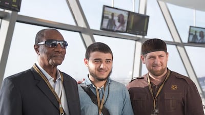 Alpha Condé President of Guinea (L), and Ramzan Kadyrov President of Chechnya (R), attend the final race of the Formula 1 Etihad Airways Abu Dhabi Grand Prix at Yas Marina Circuit. Mohamed Al Hammadi / Crown Prince Court - Abu Dhabi