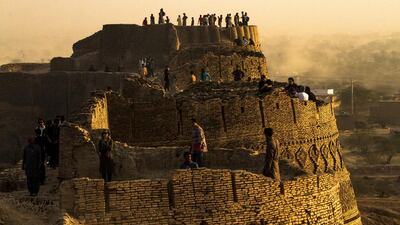 People visiting the historical Derawar Fort in Cholistan desert, Pakistan. Derawar fort is the largest and the most superlatively preserved fort of Cholistan. The powerful fort was built in 1733 by the rulers of the state of Bahawalpur and it towers are visible from miles around. Omer Saleem / EPA