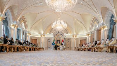 Sheikh Mohammed meets with Mr Ramaphosa at the Presidential Palace. Courtesy Crown Prince Court - Abu Dhabi