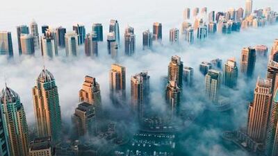 A view of Dubai Marina on Sunday morning as fog rolled in. Picture courtesy Media One Hotel.