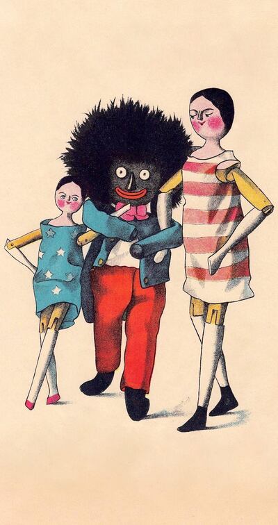 A vintage illustration showing a Golliwog doll.