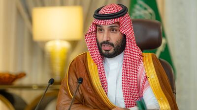 Saudi Arabia's Crown Prince Mohammed bin Salman gives a speech from his office as he addresses the Saudi Green Initiative forum opening ceremony, in Riyadh. Courtesy of Saudi Royal Court