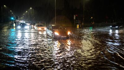 A flooded road in London. Torrential rain and flash flooding hit the region late on Wednesday evening, causing traffic jams. Getty Images