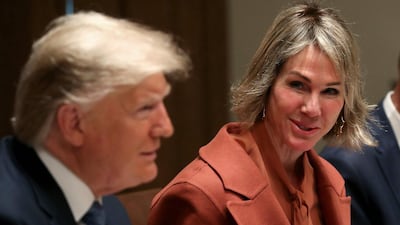US President Donald Trump and Ambassador Kelly Craft speak to the media during a luncheon with representatives of the United Nations Security Council. AFP