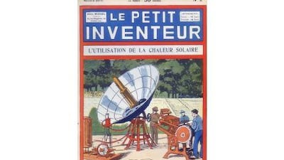 A solar-powered printing press, made around 1894, which was based on Augustin Mouchot's solar engine, patented in 1861. The illustration was published in France's Le Petit Inventeur, at about 1927. Universal History Archive / Getty Images