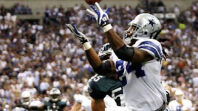 Marion Barber of the Dallas Cowboys catches a pass for his first touchdown in the win over Philadelphia Eagles on Monday night.