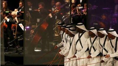 The Sheikh Mohammed bin Rashid Al Maktoum Patrons of the Arts Awards opened with a performance of the traditional yolla, or Emirati victory dance, accompanied by a European orchestra.
