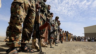 Pro-Houthi rebels attend a rally in Sanaa. Yahya Arhab / EPA