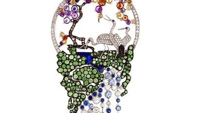 Dance Of The Pheasants necklace in sapphire, ruby, colored diamond and savorite from the Journey To Dreams Collection.