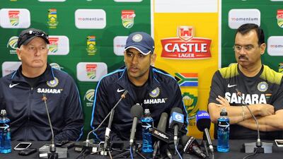 There is plenty to look forward to for India’s team management that includes MS Dhoni, right, and Duncan Fletcher. Getty Images