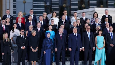 This handout picture taken and released by Turkish Presidential Press Office on July 7, 2026 shows heads of stade and government posing during a reception during the 36th NATO Heads of State and Government Summit at the Presidential Complex in Ankara. (Photo by Murat Cetinmuhurdar / TURKISH PRESIDENTIAL PRESS SERVICE / AFP) / RESTRICTED TO EDITORIAL USE - MANDATORY CREDIT "AFP PHOTO / TURKISH PRESIDENTIAL PRESS OFFICE " - HANDOUT - NO MARKETING NO ADVERTISING CAMPAIGNS - DISTRIBUTED AS A SERVICE TO CLIENTS