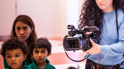 Tricia Regan, right, filming As One, a new feature-length documentary that tackles autism among children in the UAE. Courtesy Image Nation